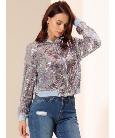 Women's Sequin Jacket Valentine's Day Long Sleeve Zipper Fahion 2023 Shiny Glitter Sparkly Bomber Jackets White Rainbow $24.7...