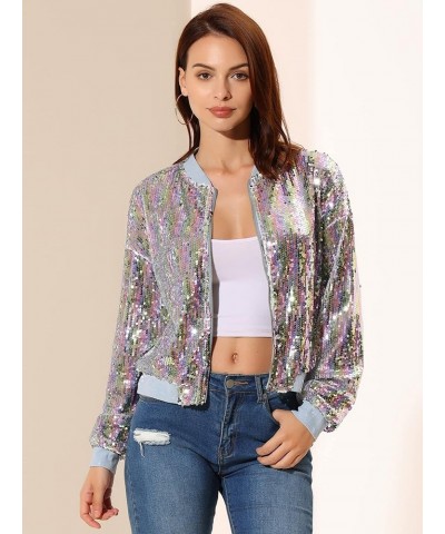 Women's Sequin Jacket Valentine's Day Long Sleeve Zipper Fahion 2023 Shiny Glitter Sparkly Bomber Jackets White Rainbow $24.7...