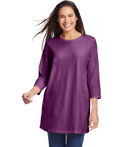 Women's Plus Size Perfect Three-Quarter Sleeve Crewneck Tunic - 22/24, Black Plum Purple $12.72 Tops