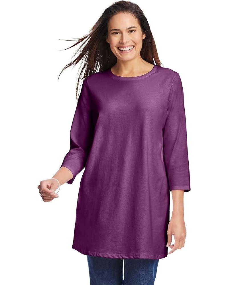 Women's Plus Size Perfect Three-Quarter Sleeve Crewneck Tunic - 22/24, Black Plum Purple $12.72 Tops