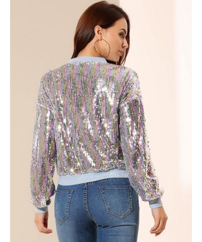 Women's Sequin Jacket Valentine's Day Long Sleeve Zipper Fahion 2023 Shiny Glitter Sparkly Bomber Jackets White Rainbow $24.7...