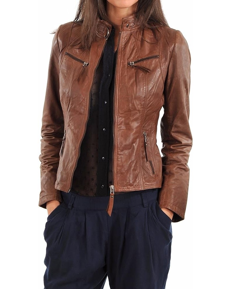 Women's Lambskin Leather Bomber Biker Jacket Tan $63.89 Coats