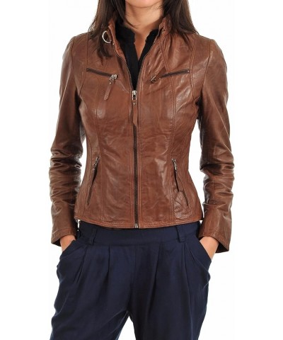 Women's Lambskin Leather Bomber Biker Jacket Tan $63.89 Coats