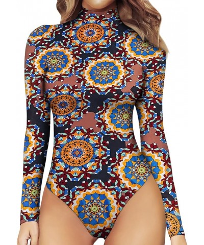 Women's Mock Turtle Neck Long Sleeve Tops Bodysuit Jumpsuit Bodysuit Long Sleeve Long Sleeve Mandala $26.69 Bodysuits