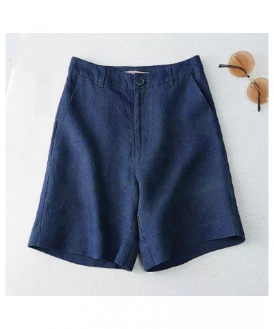 Womens Shorts Casual, Bermuda Shorts for Womens Summer Cotton Linen High Waisted Wide Leg Solid Formal Dress Shorts Navy $6.4...