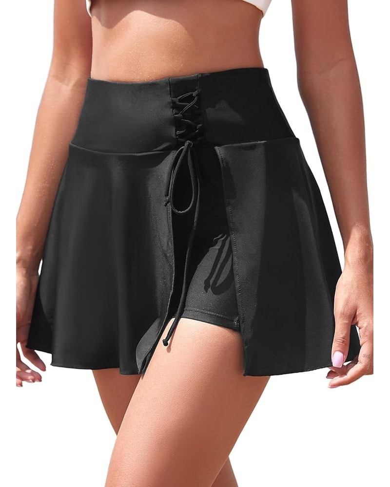 Women's High Waisted Bikini Bottom Tummy Control Swimsuit Bottom 2024 Summer Ruffle Swim Skirt UPF 50+ Black $15.18 Swimsuits