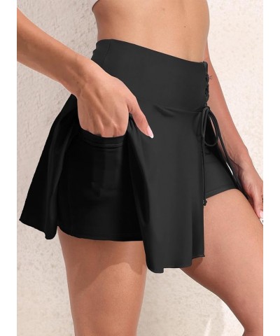 Women's High Waisted Bikini Bottom Tummy Control Swimsuit Bottom 2024 Summer Ruffle Swim Skirt UPF 50+ Black $15.18 Swimsuits