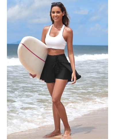 Women's High Waisted Bikini Bottom Tummy Control Swimsuit Bottom 2024 Summer Ruffle Swim Skirt UPF 50+ Black $15.18 Swimsuits