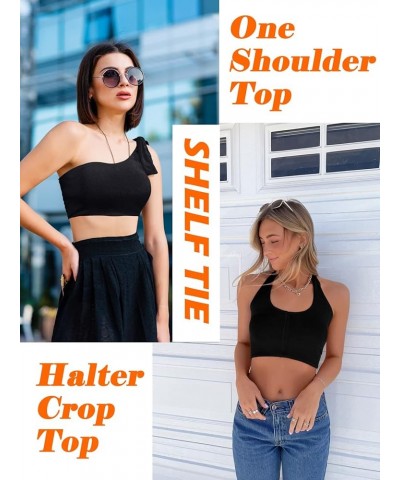 Crop Top for Women Halter Neck Summer Cropped Cami Tank Sexy Y2K Going Out Tops Halter Neck Or One Shoulder - Black $7.94 Tanks