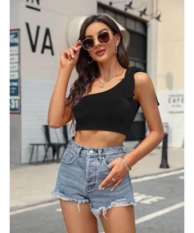 Crop Top for Women Halter Neck Summer Cropped Cami Tank Sexy Y2K Going Out Tops Halter Neck Or One Shoulder - Black $7.94 Tanks