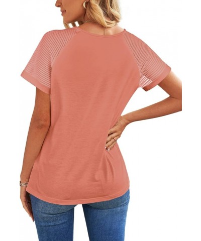 Casual V Neck T Shirts for Women Mesh Short Sleeve Dressy Tops Coral $16.79 T-Shirts