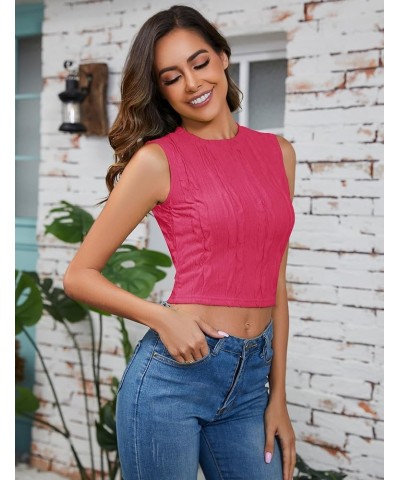 Women's Sleeveless Textured Tank Tops Crew/Mock Neck Slim Fitted Crop Tops Basic Summer Tops Crew Neck-rose Red $10.79 Tanks