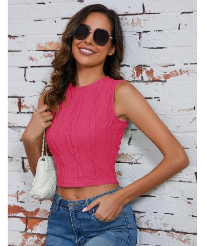 Women's Sleeveless Textured Tank Tops Crew/Mock Neck Slim Fitted Crop Tops Basic Summer Tops Crew Neck-rose Red $10.79 Tanks