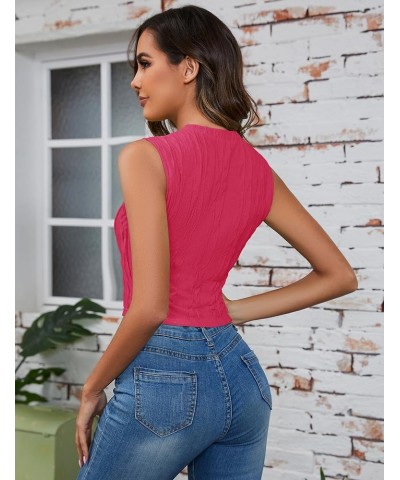 Women's Sleeveless Textured Tank Tops Crew/Mock Neck Slim Fitted Crop Tops Basic Summer Tops Crew Neck-rose Red $10.79 Tanks