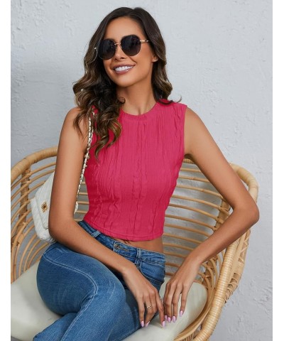 Women's Sleeveless Textured Tank Tops Crew/Mock Neck Slim Fitted Crop Tops Basic Summer Tops Crew Neck-rose Red $10.79 Tanks