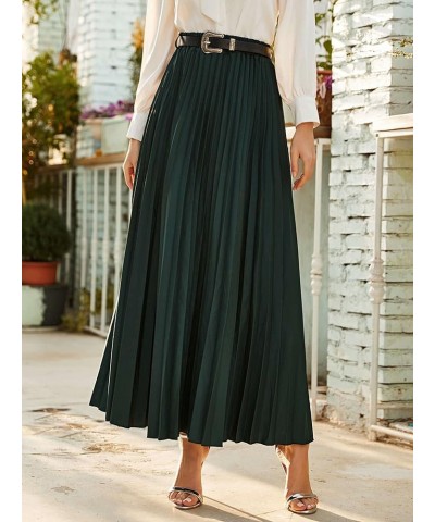 Women's Pleated Elegant Maxi Skirt Belted High Waist Loose Fit Casual Skirts Dark Green $22.88 Skirts