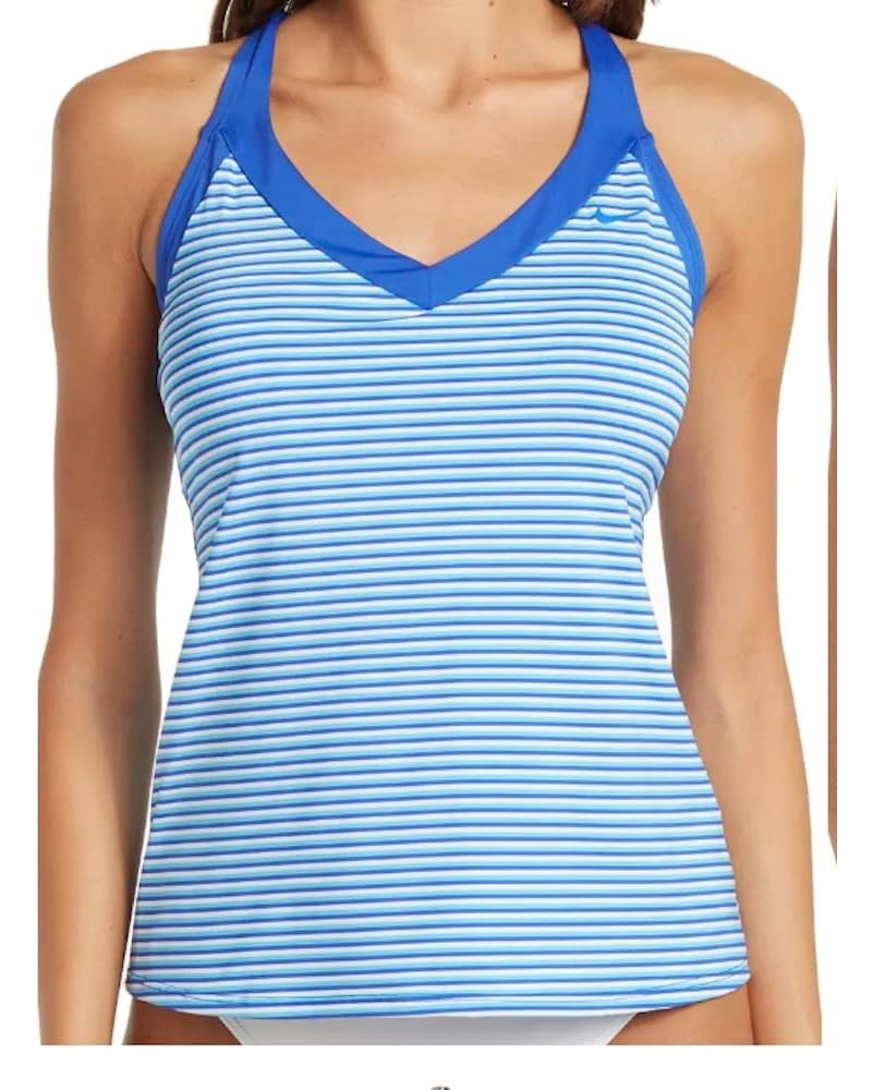 Women's Swim Stripe V-Neck Tankini Top (as1, Alpha, m, Regular, Regular, Hyper Royal) $35.12 Swimsuits