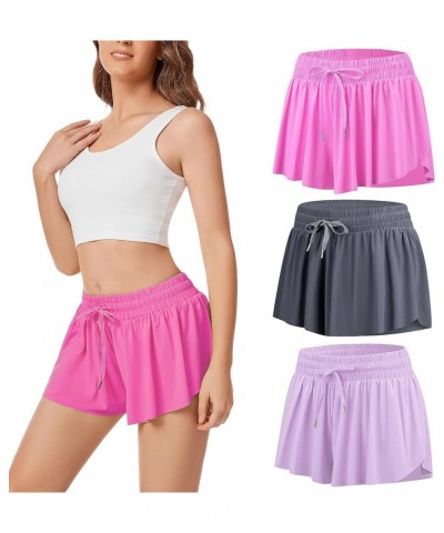 Womens 3 Pack Athletic Running Shorts with Inner Pockets Spandex Liner High Waist 2 in 1 Gym Skort Skirt Hot Pink Grey Light ...