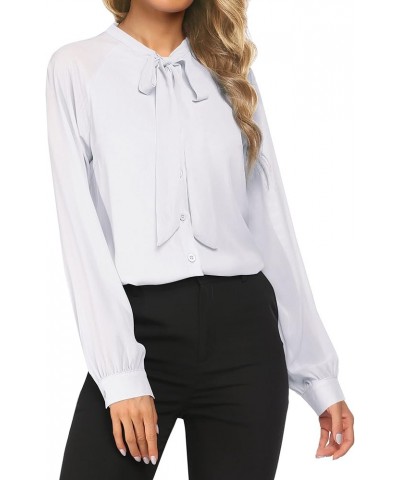 Women Bow Tie Neck Blouses Casual Tops Long Sleeve Button Shirts XS-XXL Style 2-white $14.74 Blouses