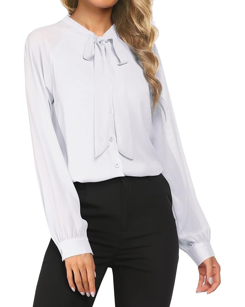 Women Bow Tie Neck Blouses Casual Tops Long Sleeve Button Shirts XS-XXL Style 2-white $14.74 Blouses