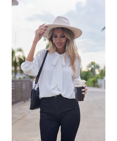 Women Bow Tie Neck Blouses Casual Tops Long Sleeve Button Shirts XS-XXL Style 2-white $14.74 Blouses