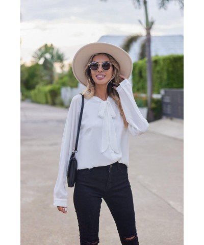 Women Bow Tie Neck Blouses Casual Tops Long Sleeve Button Shirts XS-XXL Style 2-white $14.74 Blouses