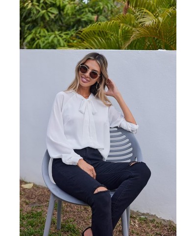 Women Bow Tie Neck Blouses Casual Tops Long Sleeve Button Shirts XS-XXL Style 2-white $14.74 Blouses