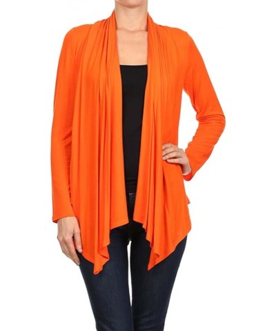 Women's Plus Solid Long Sleeve Draped Neck Open Front Cardigan. Made in USA Orange $10.70 Sweaters