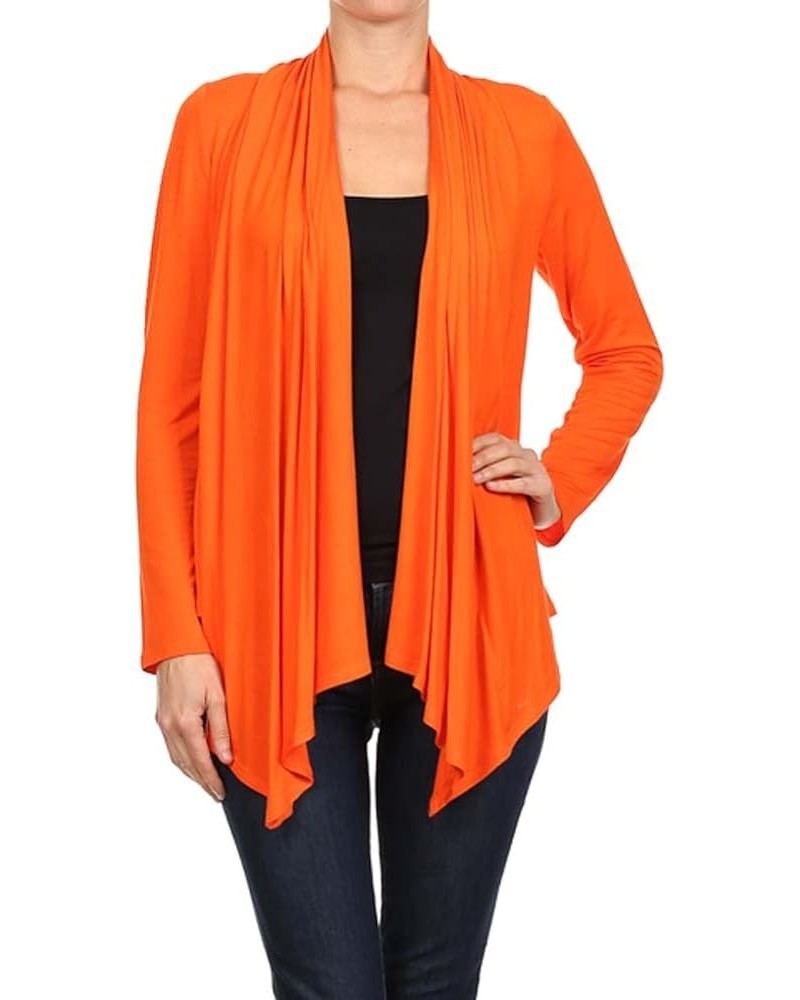 Women's Plus Solid Long Sleeve Draped Neck Open Front Cardigan. Made in USA Orange $10.70 Sweaters