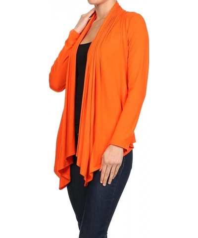 Women's Plus Solid Long Sleeve Draped Neck Open Front Cardigan. Made in USA Orange $10.70 Sweaters