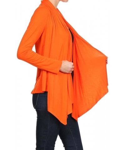 Women's Plus Solid Long Sleeve Draped Neck Open Front Cardigan. Made in USA Orange $10.70 Sweaters