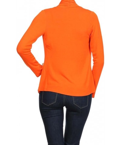 Women's Plus Solid Long Sleeve Draped Neck Open Front Cardigan. Made in USA Orange $10.70 Sweaters