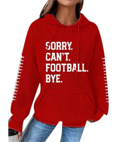 Waffle Knit Hoodie Women Game Day Football Sweatshirt Football Graphic Long Sleeve Sweater Football Season Pullover 62 $11.82...