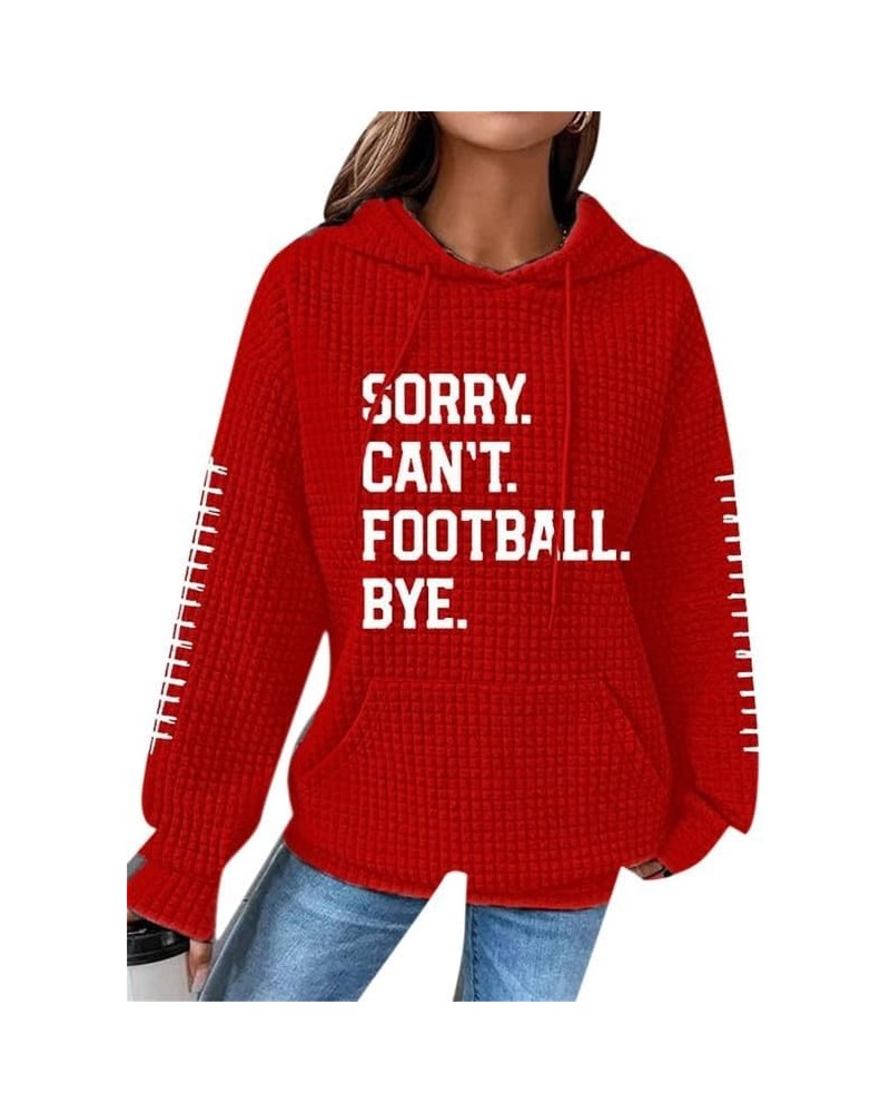 Waffle Knit Hoodie Women Game Day Football Sweatshirt Football Graphic Long Sleeve Sweater Football Season Pullover 62 $11.82...