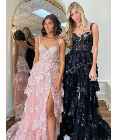 Tiered Lace 2024 Prom Dresses Long Sequin A Line Evening Dresses with Slit Off Shoulder Formal Gowns for Women Teal $39.60 Dr...