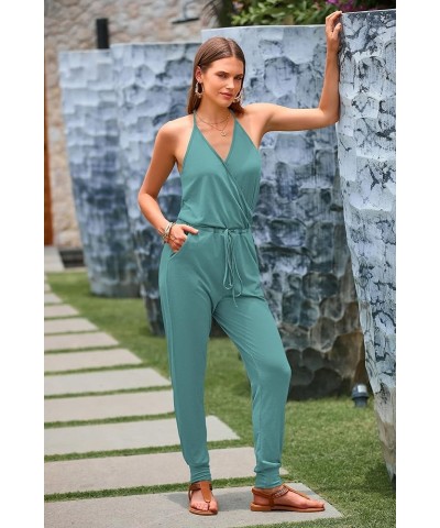 Women's Summer Casual Jumpsuits Wrap V Neck Sleeveless One Piece Pants Romper with Pockets Light Green $24.93 Jumpsuits