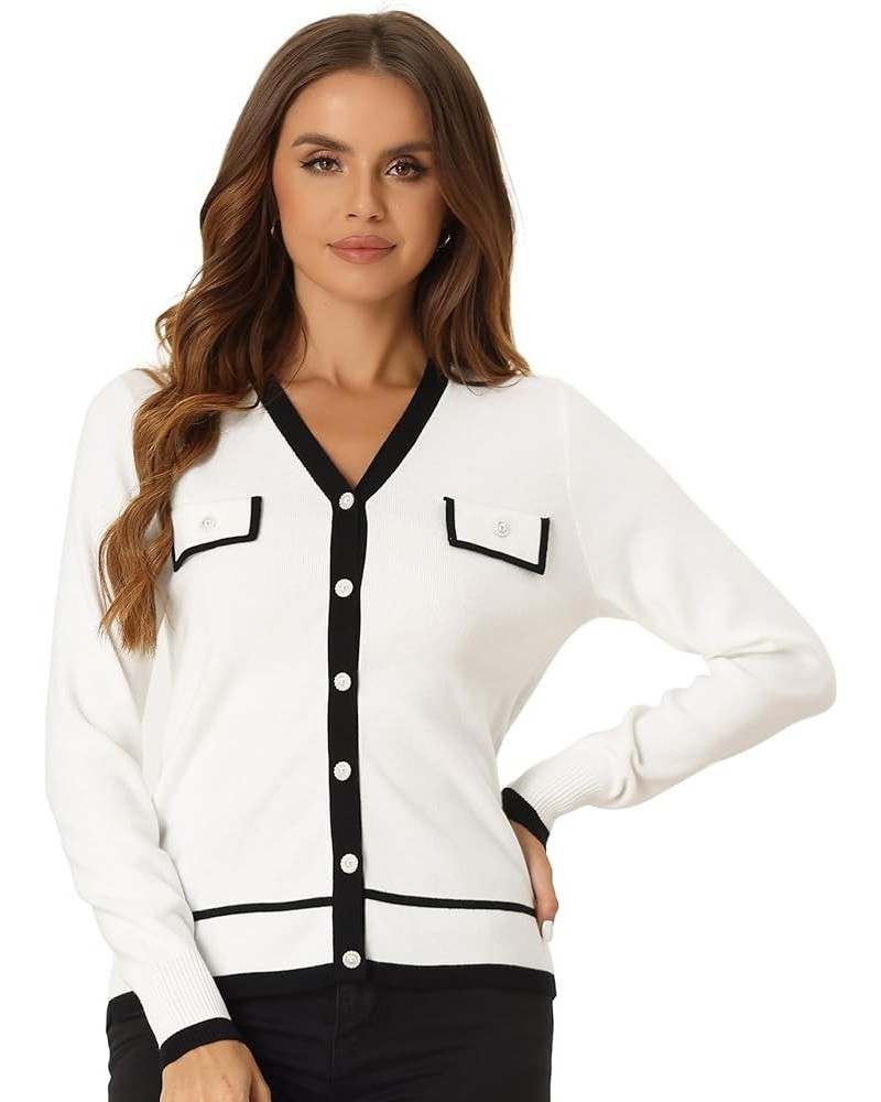 Women's Button Knit Cardigan Contrast Color 2023 Fashion V Neck Long Sleeve Cardigan Sweater White $22.54 Sweaters