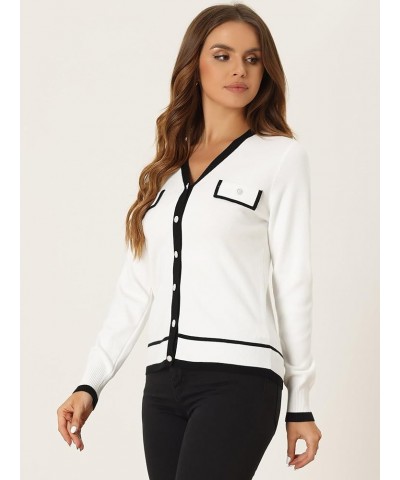 Women's Button Knit Cardigan Contrast Color 2023 Fashion V Neck Long Sleeve Cardigan Sweater White $22.54 Sweaters