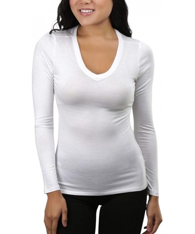 Women’s Classic Timeless Layering V-Neck Long Sleeve Top Off-white $9.15 T-Shirts