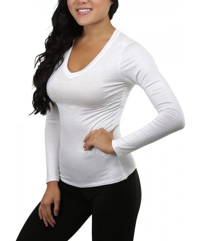 Women’s Classic Timeless Layering V-Neck Long Sleeve Top Off-white $9.15 T-Shirts