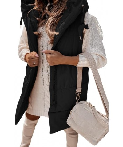 Women's Winter Hooded Puffer Vest Side Zip up Casual Sleeveless Long Coats Jacket Black $26.39 Vests