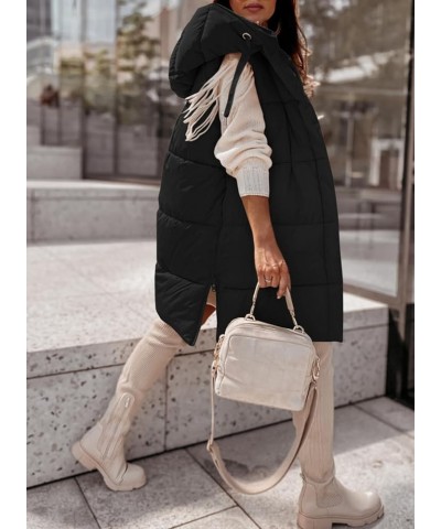 Women's Winter Hooded Puffer Vest Side Zip up Casual Sleeveless Long Coats Jacket Black $26.39 Vests