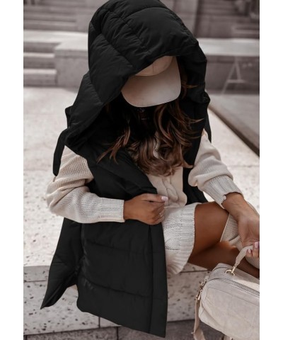 Women's Winter Hooded Puffer Vest Side Zip up Casual Sleeveless Long Coats Jacket Black $26.39 Vests