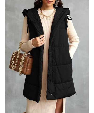 Women's Winter Hooded Puffer Vest Side Zip up Casual Sleeveless Long Coats Jacket Black $26.39 Vests