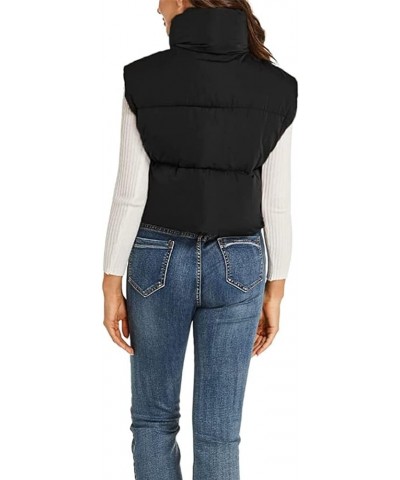 Women Winter Full Zipper Sleeveless Puffer Crop Stand Collar Padded Gilet Coat Lightweight Outwear Vest Z Fashion Black $12.3...