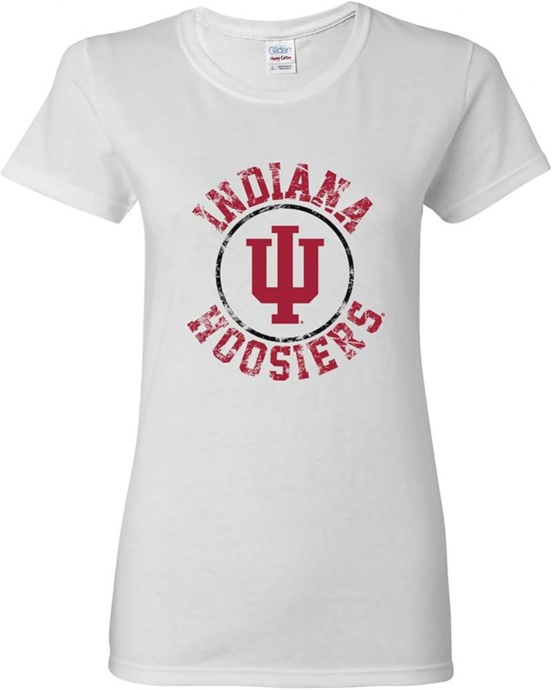 NCAA Distressed Circle Logo, Team Color Womens T Shirt, College, University Indiana Hoosiers White $14.57 T-Shirts