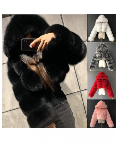 Women's Faux Fur Jacket Casual Fashion Cropped Coat Fluffy Shaggy Solid Outerwear Winter Warm Hooded Cardigan Blue $23.97 Coats