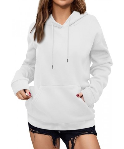 Women's Solid Color Sweatshirt Long Sleeve Fleece Pullover Hooded Fashion Sweater with Pockets White $8.05 Hoodies & Sweatshirts