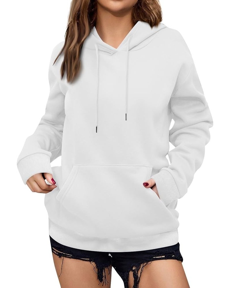 Women's Solid Color Sweatshirt Long Sleeve Fleece Pullover Hooded Fashion Sweater with Pockets White $8.05 Hoodies & Sweatshirts