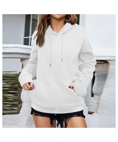 Women's Solid Color Sweatshirt Long Sleeve Fleece Pullover Hooded Fashion Sweater with Pockets White $8.05 Hoodies & Sweatshirts